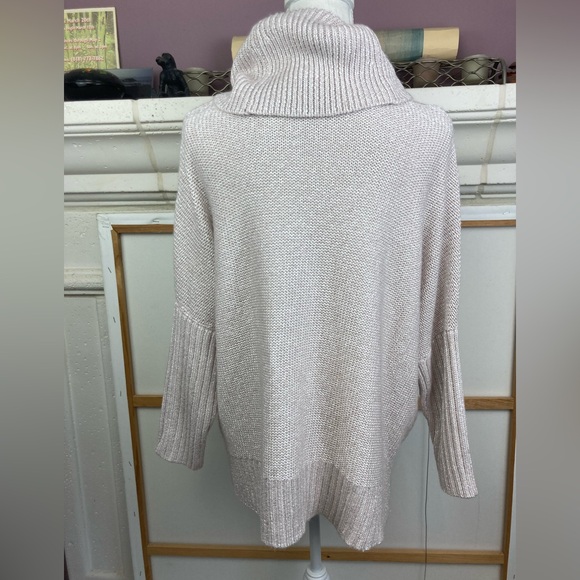 Chico's Soft Pink Silver Metallic Cowl Neck Sweater w/ 3/4 sleeves oversized - Picture 3 of 11